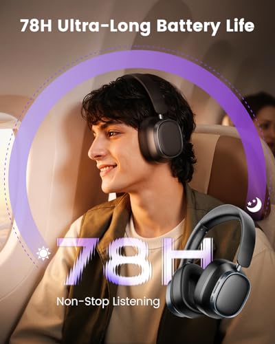 Image of Active Noise Cancelling Headphones,78H Wireless Bluetooth Headphones,Black | Over-Ear Headset,Bluetooth 6.0,Hi-Res,Low Latency,Foldable,Built-in Microphone,Ideal for Travel,Home,Office,Cellphone,PC
