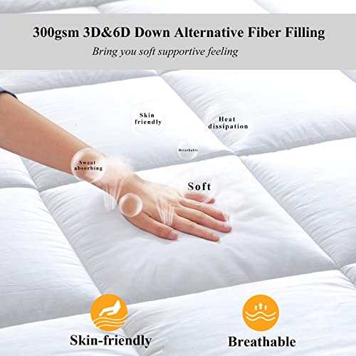 King Cotton Mattress Pad Cover, Topped With 100% Cotton Cover & Mesh Shell Underlay For Night Sweats, Premium Soft Mattress Protector For Cooling Sleep, Machine Washable, White #TOP2