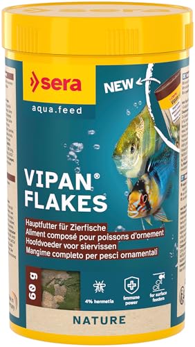 sera Vipan Flakes 250 ml (60g) | Fischfutter Aquarium für Zierfische | Flockenfutter Aquarium | Fischfutter Flocken mit 4% Insektenmehl | Naturnahe Ernährung | Fördert Gesundes Wachstum