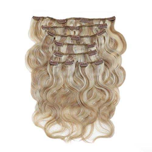 [Inventory Clearance]Clip in Hair Extensions 16 Inch Color 12P613 Dirty Blonde with Bleach Blonde Body Wave Clip in Hair Remy Human Hair Extensions