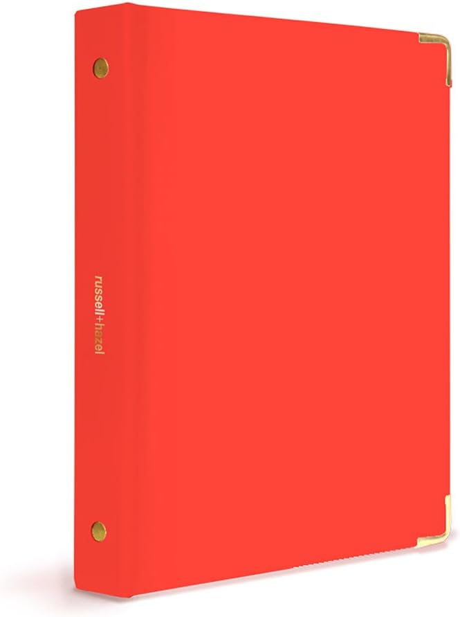 russell+hazel Patent Mini 3 Ring Binder, Red-Orange, 7” by 9”, (18776)
