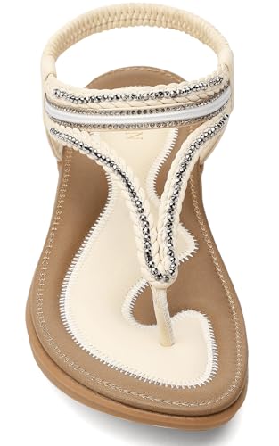 Image of UBFEN Womens Bohemian Flat Sandals With Back Strap Summer Beach Comfortable Bling