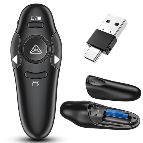 ZRZLMVP Presentation Clicker, 2-in-1 USB Type-C PowerPoint Clicker Presentation Pointer, 2.4GHz Wireless Presenter Clicker Remote, PPT Pointer Clicker Slide Advancer for Mac, PC, Laptop