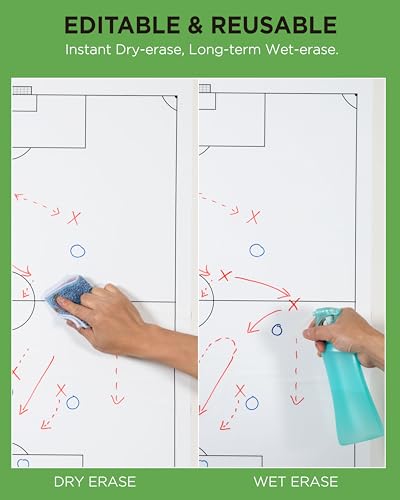 EASYCLING® Magique Taktiktafel Fußball Selbsthaftend - Statische Taktikfolie Fußball mit 25 Blatt & 2 Boardmarker Inkl, Abwischbar und Wiederbeschreibbar, Geeignet für alle glatten Flächen, 80cmx60cm