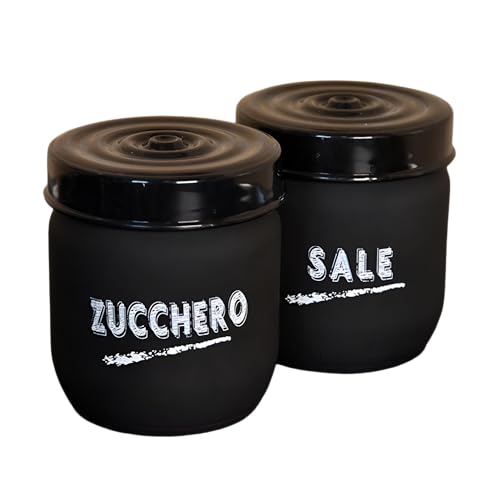 Maury's Set 2 Barattoli in Vetro Satinato da 425 ml per Sale e Zucchero, Colore Nero, Design Elegante e Moderno