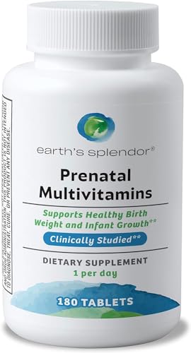 Earth's Splendor Prenatal Multivitamin: Supports a Healthy Pregnancy, Growth/Brain Development for Baby, Folic Acid, Iron, Non-GMO, MMS Studied Formulation - 6 Month Supply, 180 Tablets