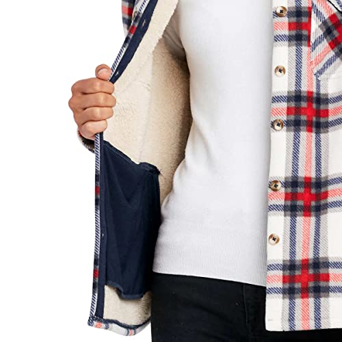 Sage Collective Long Sleeve Plaid Super Plush Sherpa Lined Fleece Shirt Jacket With Pockets (Navy/White/Red, Xx-Large) #TOP4