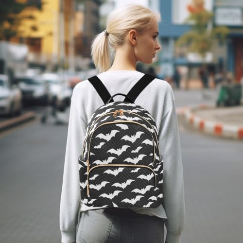 Image of ALAZA Bat Halloween Black White Women Backpack Purse Ladies Fashion Shoulder Bag Daypack Travel Bag 10L