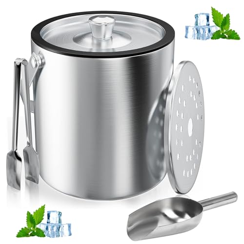 Eiswürfelbehälter, 2L Eisbehälter rund mit Sieb und Eiszange,...