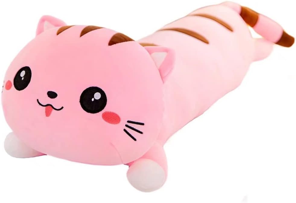 Cute Long Cat Plush Pillow - Soft Cat Stuffed Animal Body Pillow for Kids and Girlfriend, Kitten Plushie Toy for Sleeping and Decor, Idea (Pink,20in/50cm)