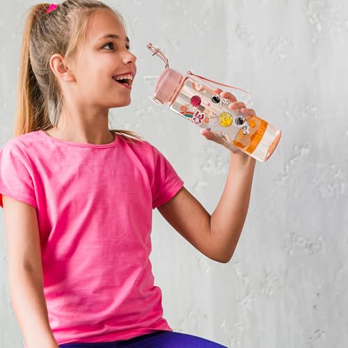 Image of BAYBEE Galaxy Kids Water Bottle 800ml | Leak-Proof Baby Sipper Bottle with Flip Lock Lid & Silicone Straw | BPA-Free School Water Bottle for Boys & Girls, Drinking Training Sipper Bottle Kids (Pink)