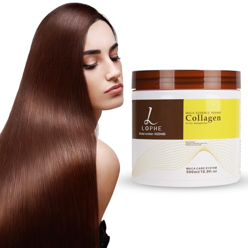 Collagen Mascarilla Pelo, 500ml Tratamiento Capilar Con Colágeno, Mascarilla Pelo para una Reparación Profunda Hidratación intensa, Para Cabello Seco y Dañado