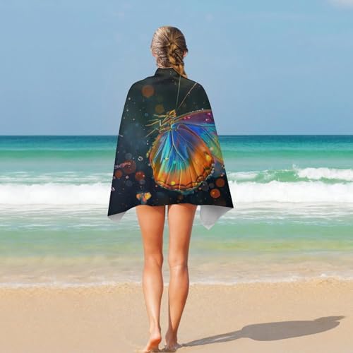 Serviette de plage séchage rapide Rainbow Butterfly drap compact 130x80cm