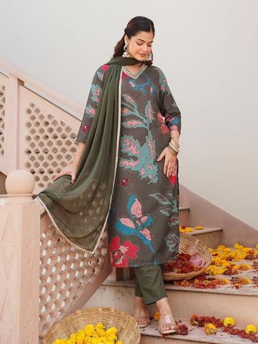 Image of Vaamsi Women's Rayon Blend Floral Straight Printed Kurta Pant With Dupatta | Kurta Sets For Woman