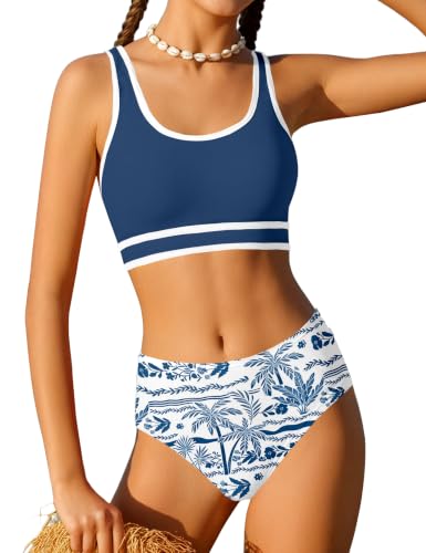Image of Girls Swimsuit Double Strap High Waist Sporty Bikini Swimsuits Swim Cover Up Skirt 3 Piece Set