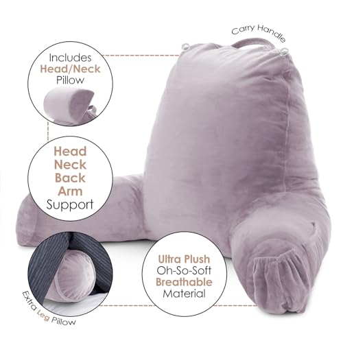 Image of Nestl Reading Pillow with Shredded Memory Foam Includes 2 Neck and Lumber Support Pillows, Designed for Sitting Up in Bed and Couch, Back and Arms Adjustable Support for Adult & Teens, Dusty Purple