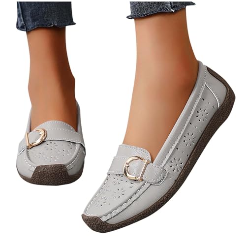 Womens Breathable Eyelet Flats Hollow Out PU Leather Adjustable Buckle Strap Ballet Flats Low Wedge Round Toe Shoes3