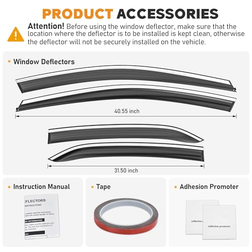 Image of Shatterproof Taped-On Window Deflectors for Toyota Camry 2018-2024 with Chrome Trim, Rain Guards, Window Visors for Car, Vent Deflector, 4pcs