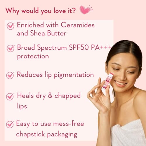 WishCare Tinted Ceramide Lip Balm with SPF50 PA+++ - Kojic Acid & Niacinamide - For Lip Lightening & Protection 5gm - Image 5