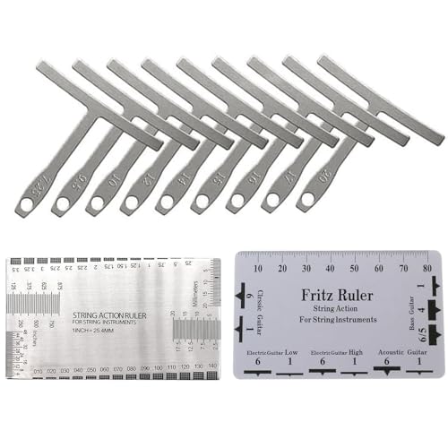 TUOREN 11Pcs Guitar Luthier Tools Include 1Pcs String Action Gauge Ruler 1Pcs Guitar String Pitch Ruler 9Pcs Understring Radius Gauge, Guitar String Height Measuring Set Up Repairing Tool