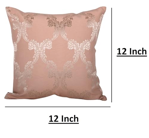 Image of Home- The Best is for You Designer Self Design Cotton 275 TC Cushion Covers Pack of 2 (Peach Ogee, 12X12 Inch) Ideal for Sofas, Chairs, Cars & Hotels