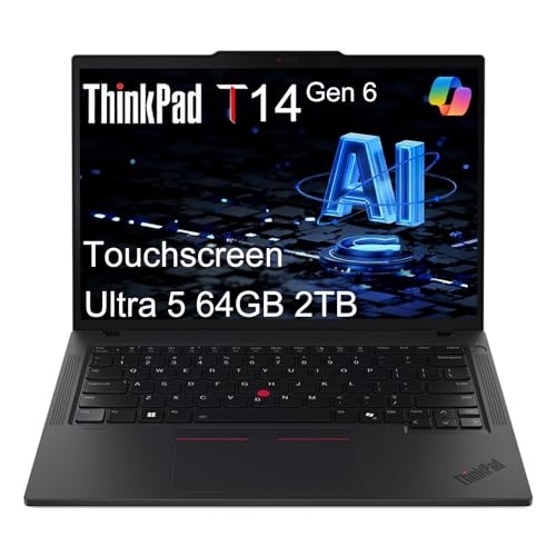 Image of Lenovo ThinkPad T14 G6, 14 inch Touchscreen, Ultra 5 225U, 64GB DDR5, 2TB SSD | FHD+ IPS Anti‑Glare 400-Nit, Business Laptop AI PC, > Intel Ultra 7 155U, 2x Thunderbolt 4, Ethernet, IR Webcam, Win 11 Pro