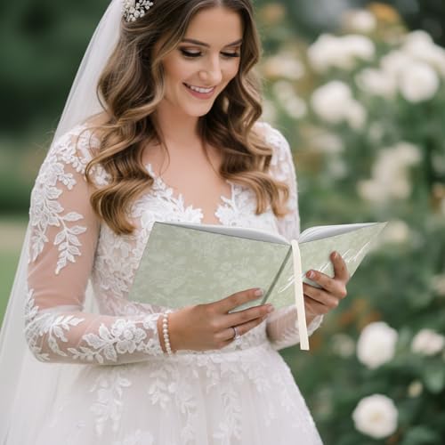 Image of Engrowtic 7 x 9 Inches Floral Guest Book with Pen Hardcover Guestbook Registry Book for Wedding Bridal Shower Baby Shower Graduation Birthday Funeral Anniversary Reception, 50 Sheets 100 Pages (Green)