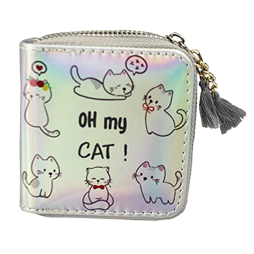 Cute Cat Wallet Rainbow Kitty Short Wallets Girls Christmas Gift Cat Wallet with Tassels Small Zipper Wallet(Cat 0115)