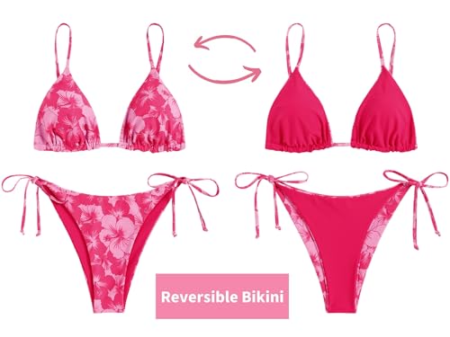 Image of ZAFUL Women's Triangle Bikini Floral String Bikini Set Two Piece Swimsuit Bathing Suits