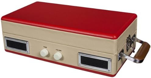 Crosley CR40-RE Mini Turntable with Full-Range Stereo Speakers, Red & Cream