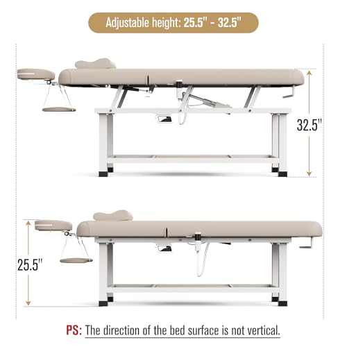 Image of pouseayar Heavy Duty Electric Stationary Massage Table with Heating Function, Backrest Adjustable and Storage Space for Treatment /Medical Spa /Facial /Beauty /Massage Bed - 30 x 75 - Beige Gray