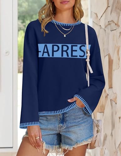 Image of Sweaters for Women Crewneck Long Sleeve Contrast Pullover Graphic Chic Stitch Style Sweater Pullover Jumper Tops