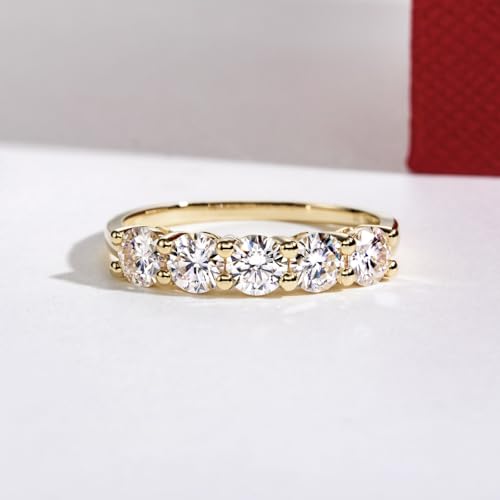 CADYNO 14K Yellow Gold Moissanite Half Eternity Band Ring 1.5ct D Color Lab Grown Created Diamond Solid Real Gold Wedding Engagement Anniversary Promise Ring for Women 6.5 by CADYNO - Image 2