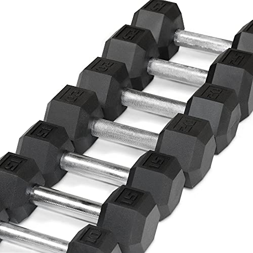 WF Athletic Supply 5-25Lb Rubber Coated Hex Dumbbell Set with A Frame Storage Rack Non-Slip Hex Shape for Muscle Toning, Strength Building & Weight Loss - Multiple Choices Available