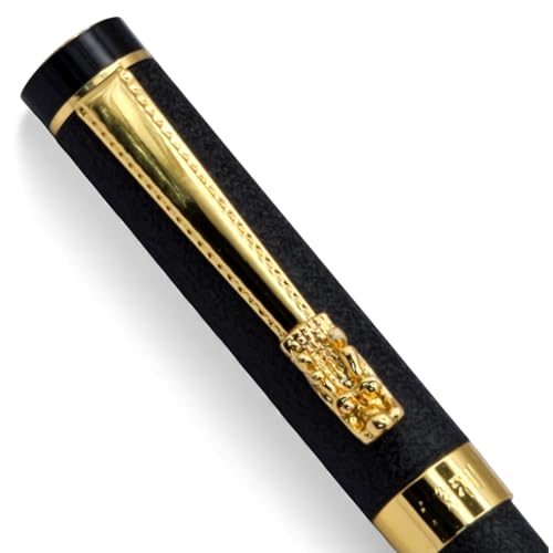 Image of Venti Gold Trim Roller Ball Pen| Black Body Color | Ink Color - Blue | Novel Gifts For Professionals | Premium Pens For Personal & Professional Use (833-Black, Blue)