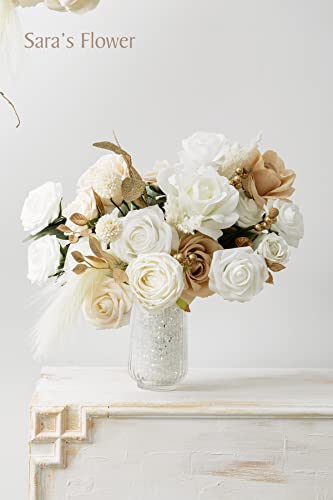 Sara's Flower White & Beige Artificial Flower Silk Rose For Diy Wedding Bouquets Combo Centerpieces Arrangements Party Bridal Baby Shower Home Decorations #TOP1