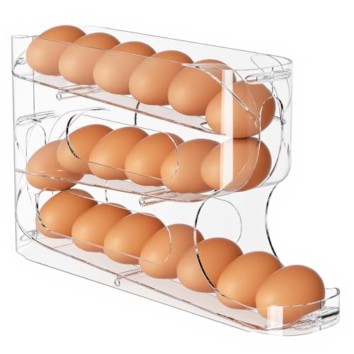 Sotfamily Clear Egg Holder for Fridge, Auto Rolling Egg Dispenser for Eggs 18 Count, FIFO Design, Space-Saving Egg Rolle - Detailed View