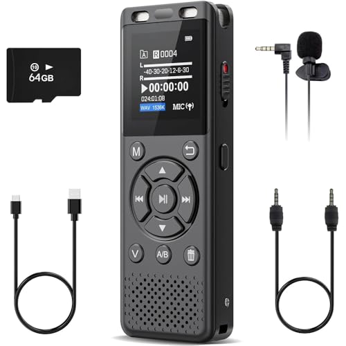 Tonfarb 64GB Digital Voice Recorder with Playback,Audio Recording Device for