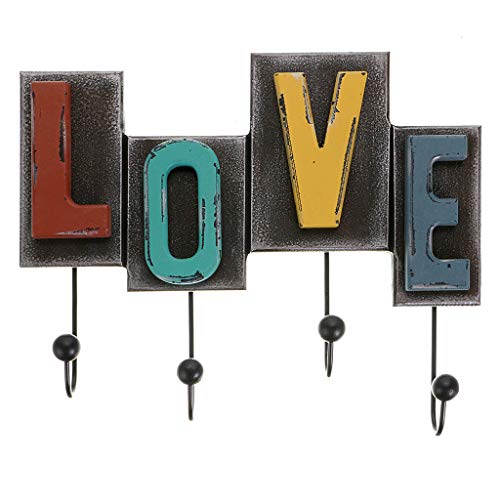 OwnMy Rustic Retro Style Wall Decor Hooks Vintage Coat Rack Wood Love Letter Design Decorative Wall Mount Coat Hanger Hooks