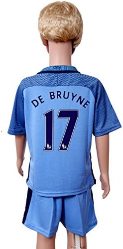 Petersocks 17 DE Bruyne Manchester City Home Kids Or Youth Soccer Jersey & Shorts Set 2017-2018 Season Blue 11-13Years