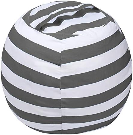 Kewjug Stuffed Animal Storage Bean Bag Chair Cover, Cotton Canvas Beanbag with Zipper for Organizing Kid's,Teens and Adults Room 24Inch (Grey)