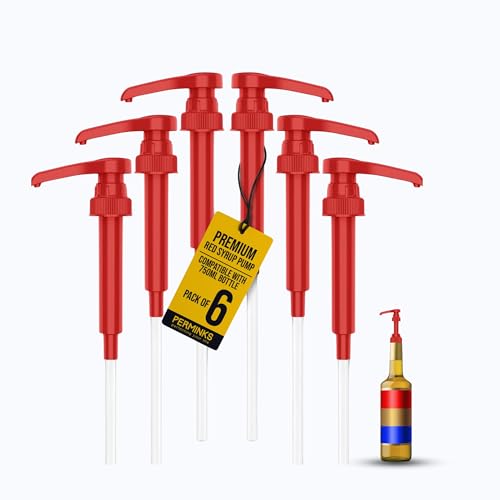 Image of Syrup Pump, Compatible with 750ml Torani, Davinci & Skinny, 6-Pack, Red | Leak-free, 1 /4oz precision pump with locking nozzle. Great for coffee bar accessories, dirty soda stations & dessert sauces