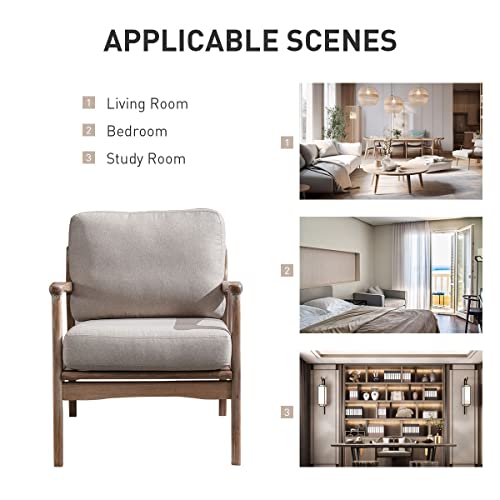 Bonzy Home Mid Century Modern Accent Chair, Comfy Fabric Armchair With Solid Wood Frame & Removable Cushions, Upholstered Reading Chair For Living Room Bedroom, Beige #TOP4