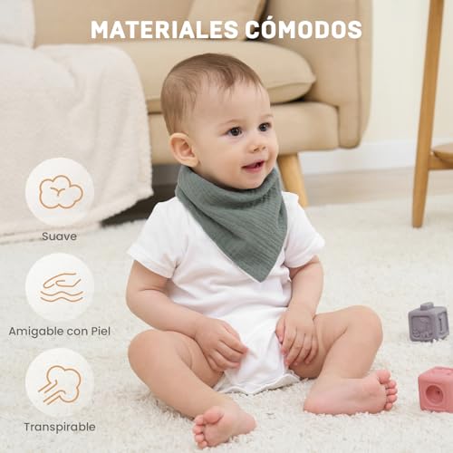Miniatura 4 de Ikwoleti Baberos Bebe Recien Nacido, Bavoirs Bebe Triangulares De Muselina, Baberos Bandana Para Bebe Unisex, Altamente Absorbentes, Transpirables Y Ajustables, 8 Piezas