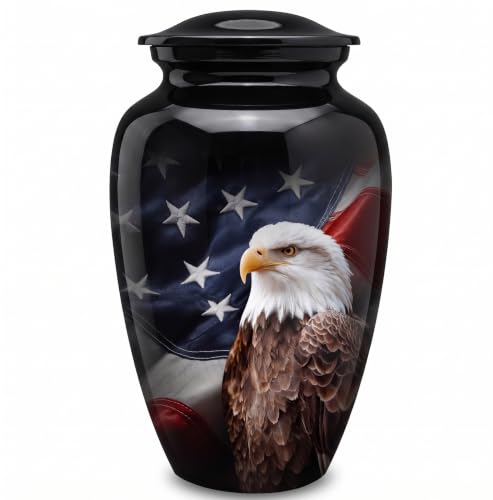 American Eagle Urn for Human Ashes | American Flag Cremation Urn for Adults, Veteran, Handmade Funeral Urns with Velvet Bag