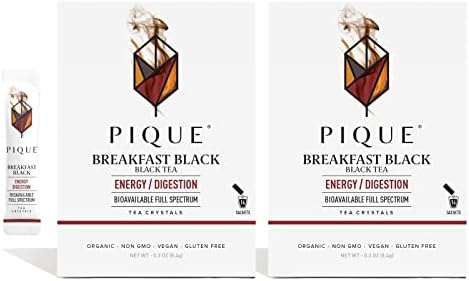 Pique Organic English Breakfast Tea Crystals - Caffeinated Black Tea for Energy, Prebiotic Polyphenols Support Healthy Digestion, Immune Support - 28 Single Serve Sticks (2 Pack)