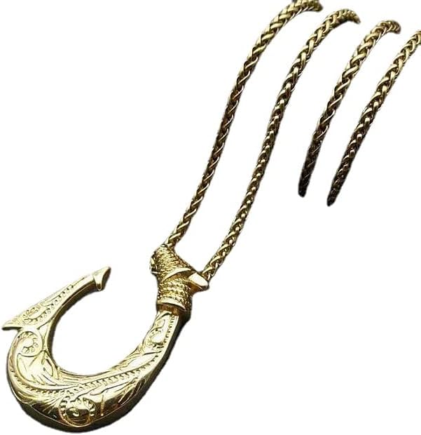 Mens Stainless Steel Biker Fishing Hawaiian Fish Hook Pendant Necklace