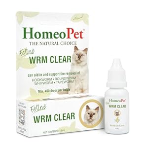 HomeoPet Feline WRM Clear, Natural Tapeworm, Whipworm, Roundworm, and Hookworm Medicine for Cats, 15 Milliliters