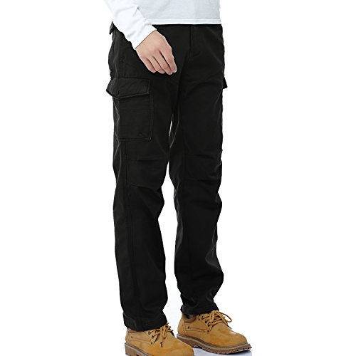 DONGD Winter Mens Cargo Pants Relaxed Fit Fleece Lined Work Pant3