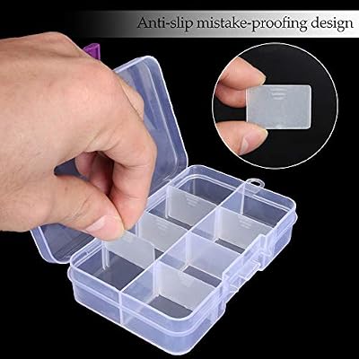 12 Pack 8 Grids Plastic Jewelry Organizer Box for Travel, Small Clear Bead Storage Container with Adjustable Dividers, Removable Grid Compartment Earring Storage Containers, 4.1x 2.6x 0.9